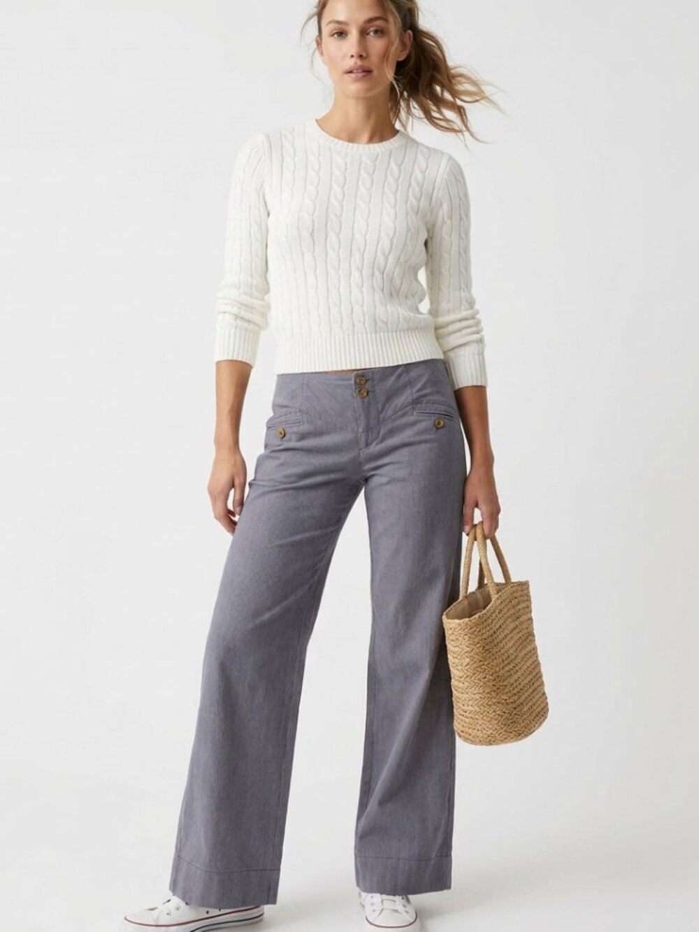 Elevenses Anthropologie Pinstripe Linen Blend Wide Leg Pants Size 4